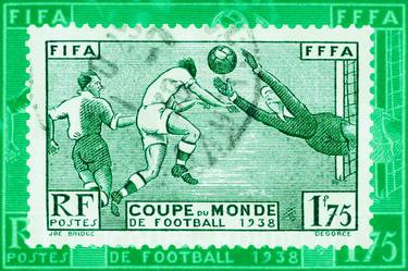 FIFA Football World Cup 1938 Art- Vintage Stamp Collection Art thumb