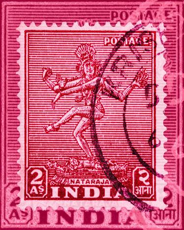 India Nataraja Red Art- Vintage Stamp Collection Art thumb