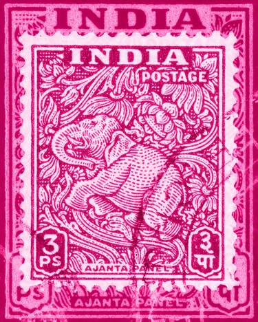 India Elephant Art (Pink) - Vintage Stamp Collection Art thumb