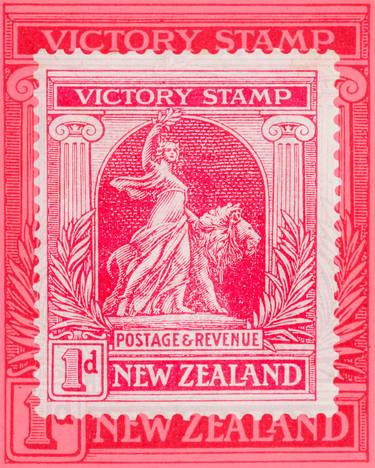 Victory New Zealand (Red) - Vintage Stamp Collection Art thumb