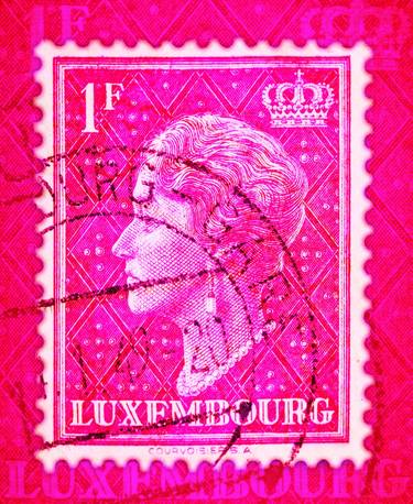 Stamp Collection Art- Luxembourg Vintage Stamp Pink thumb