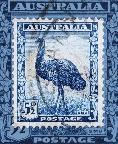 Stamp Collection Art- Australia Emu Blue Stamp Art thumb