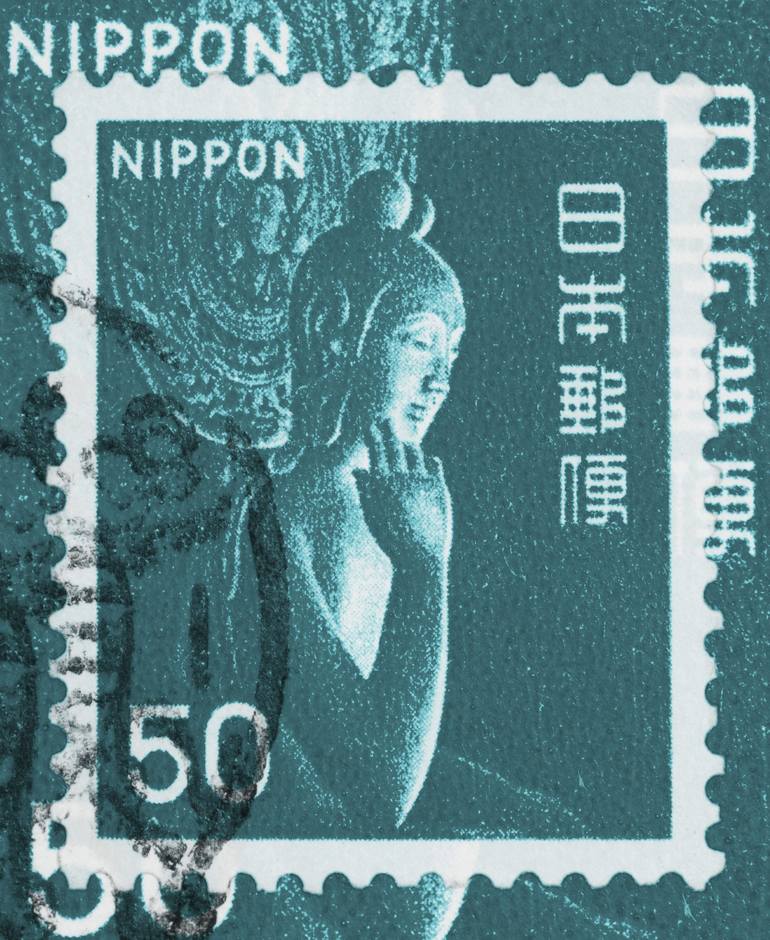 Stamp Collection Art- Japanese Art- Nippon Stamp Red