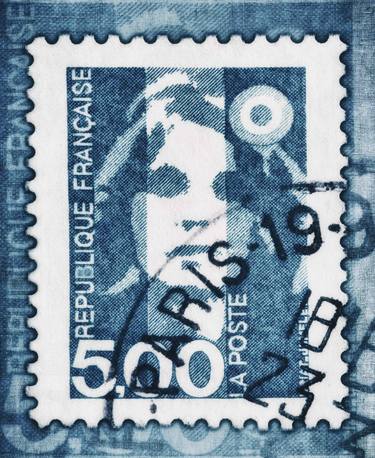 Stamp Collection Art- France Blue - Ready to Hang Aluminium thumb