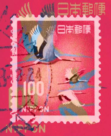 Stamp Collection Art- Japanese Nippon Crane thumb