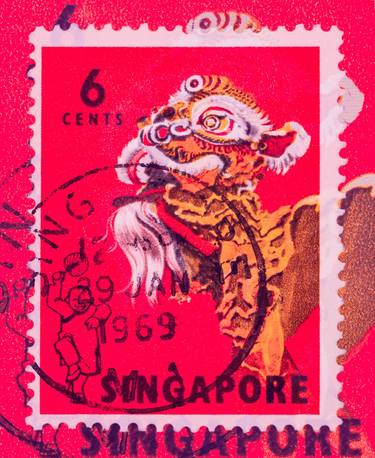 Stamp Collection Art - Singapore Lion Dance thumb