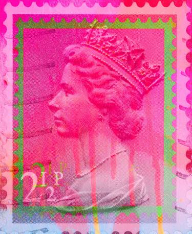 Queen Elizabeth II Portrait Fine Art- Vintage Stamps thumb