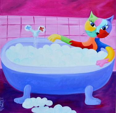 Original Figurative Cats Paintings by GALKA GALKA