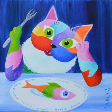 Original Figurative Cats Paintings by GALKA GALKA