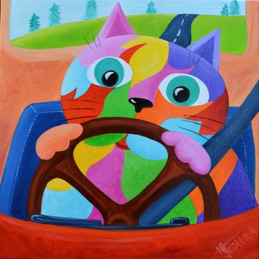 Original Fine Art Cats Paintings by Galka Galka