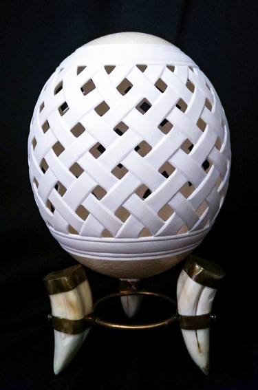 Woven Bands - Carved Ostrich Egg Shell thumb