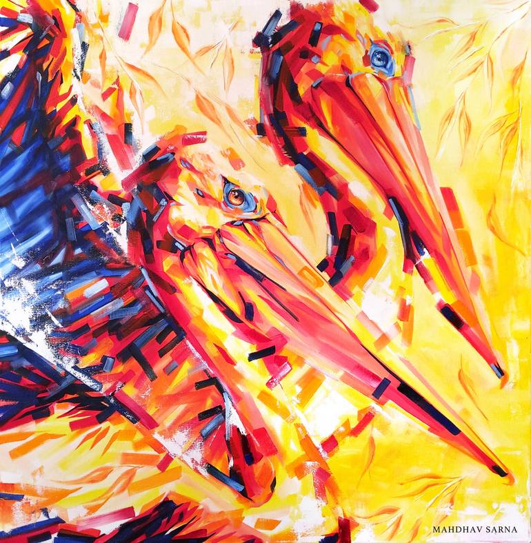 Original Animal Painting by Mahdhav Sarna | Abstract Expressionism Art on Canvas | Let's Sail The Skies And Surf The Seas, Together