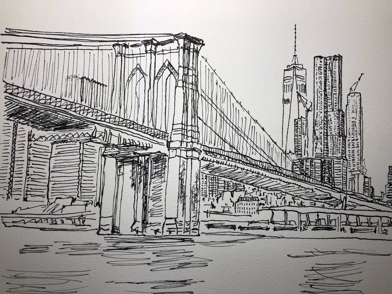 Brooklyn Bridge - New York Drawing by Guz McStone | Saatchi Art