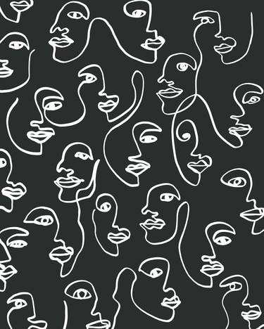 Face one line art pattern in black background thumb