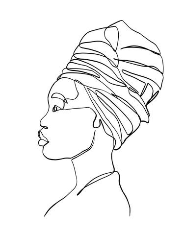Black woman head wrap one line art thumb