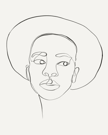 Black girl with hat one line art thumb