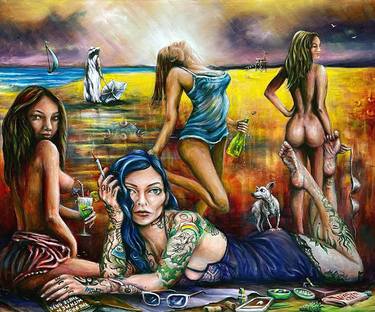 Original Figurative Beach Paintings by gary mcmullan