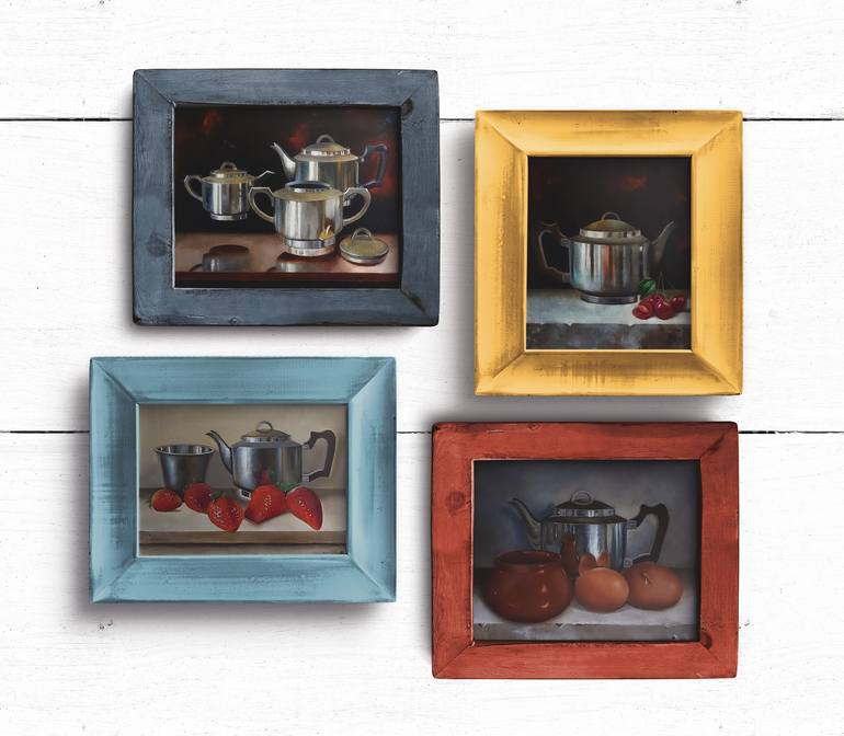 Vintage Teaset Set of 4 Painting by PRIYANKA SINGH | Saatchi Art