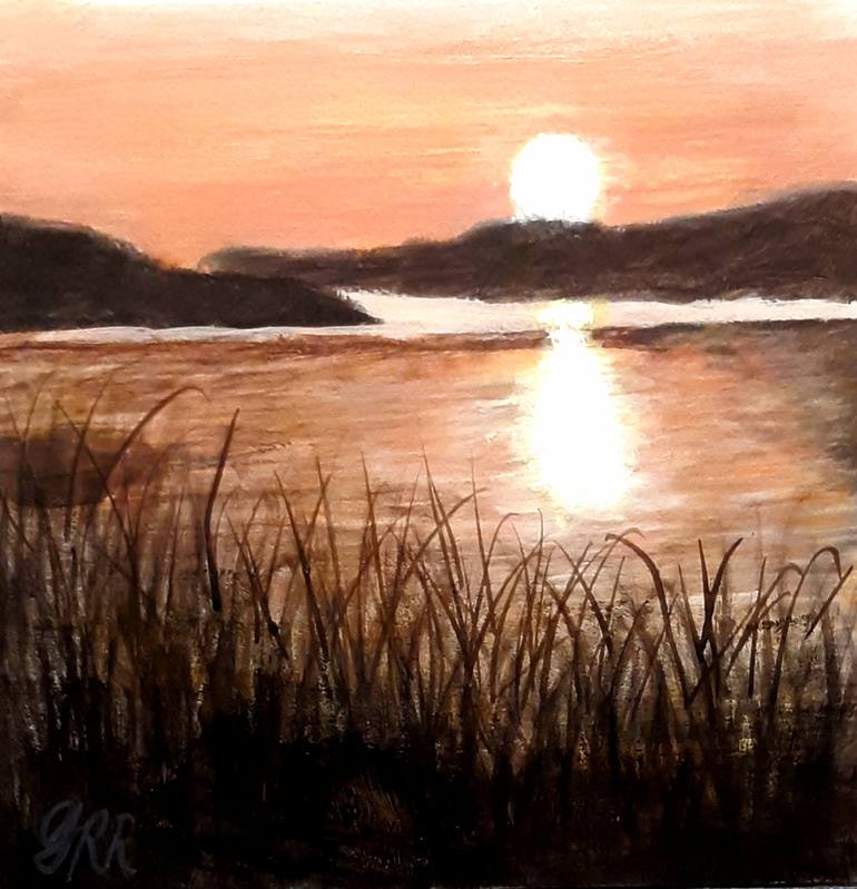 sunset marsh painting