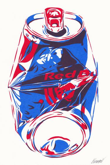 Crushed Red Bull can painting drink bar cart pop art modern thumb