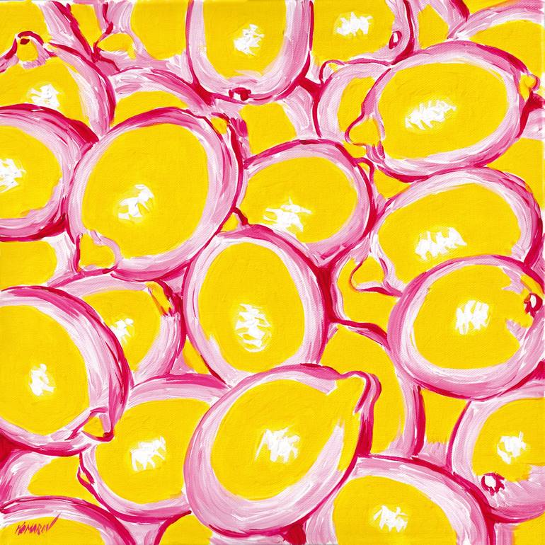 Lemon painting fruit food kitchen original pop art canvas Painting by  Vitali Komarov