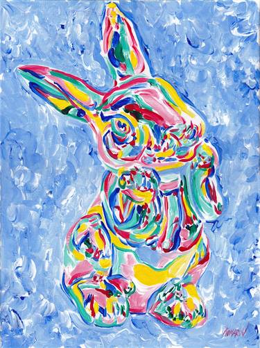 Steel rabbit oil painting animal colorful pop art thumb