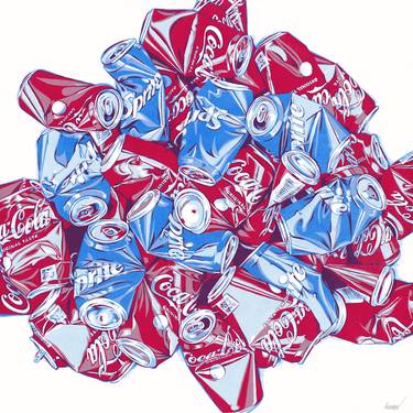 Crushed cola cans painting red blue expressionism pop art thumb