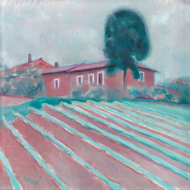 Tuscany landscape oil painting house with field cubism Italy thumb