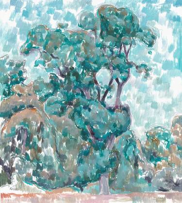 Beautiful tree oil painting green landscape impressionism cubism thumb