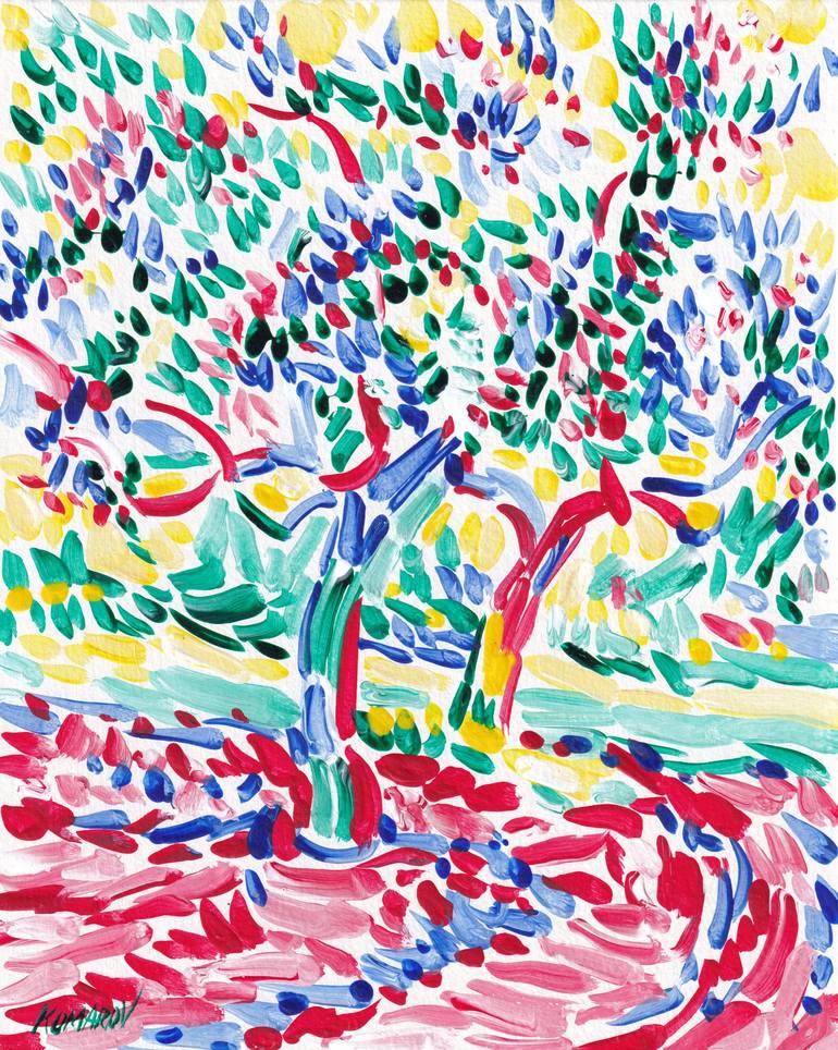 Tuscany painting olive tree landscape colorful expressionism