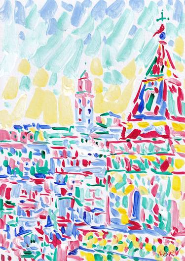 Matera painting Italy ancient cityscape colorful expressionism thumb