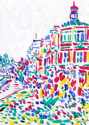 Cityscape painting old city architecture colorful expressionism thumb