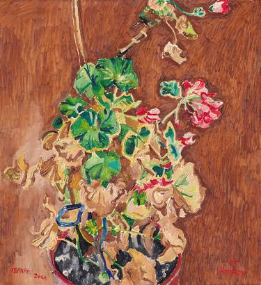 Geranium oil painting floral impressionism Van Gogh inspired thumb