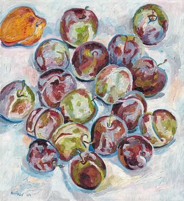 Plums and peach oil painting fruit food kitchen impressionism thumb