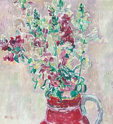 Wildflower oil painting floral impressionism pink flower thumb