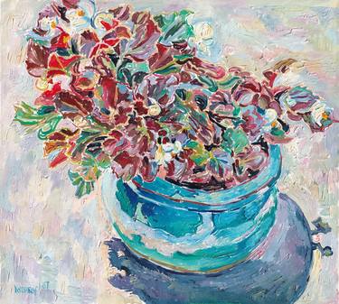 Blue flower pot oil painting floral impressionism thumb