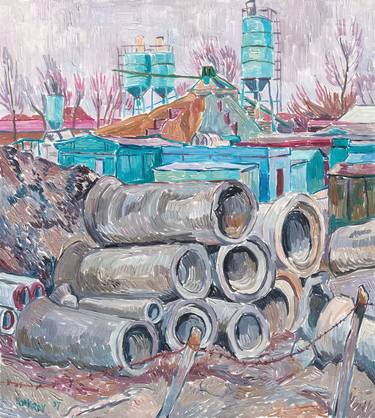 Factory pipes cityscape painting impressionism thumb