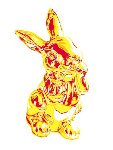 Shiny steel rabbit pop art cute minimalism bunny yellow painting thumb