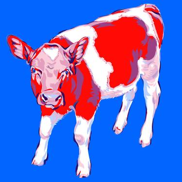 Calf pop art cute minimalism red baby cow painting thumb