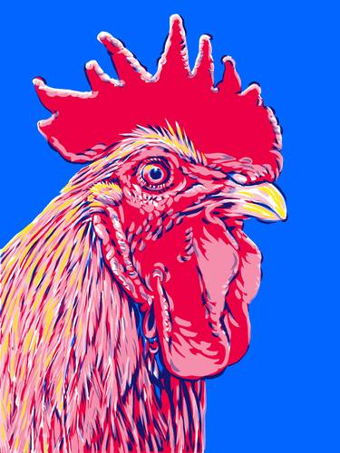 Rooster pop art cute minimalism red blue animal painting thumb