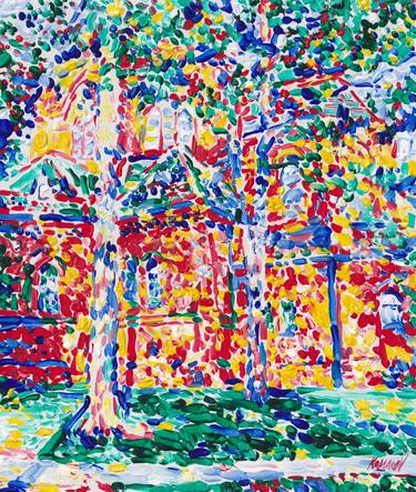 Red brick house abstract painting trees cityscape expressionism thumb