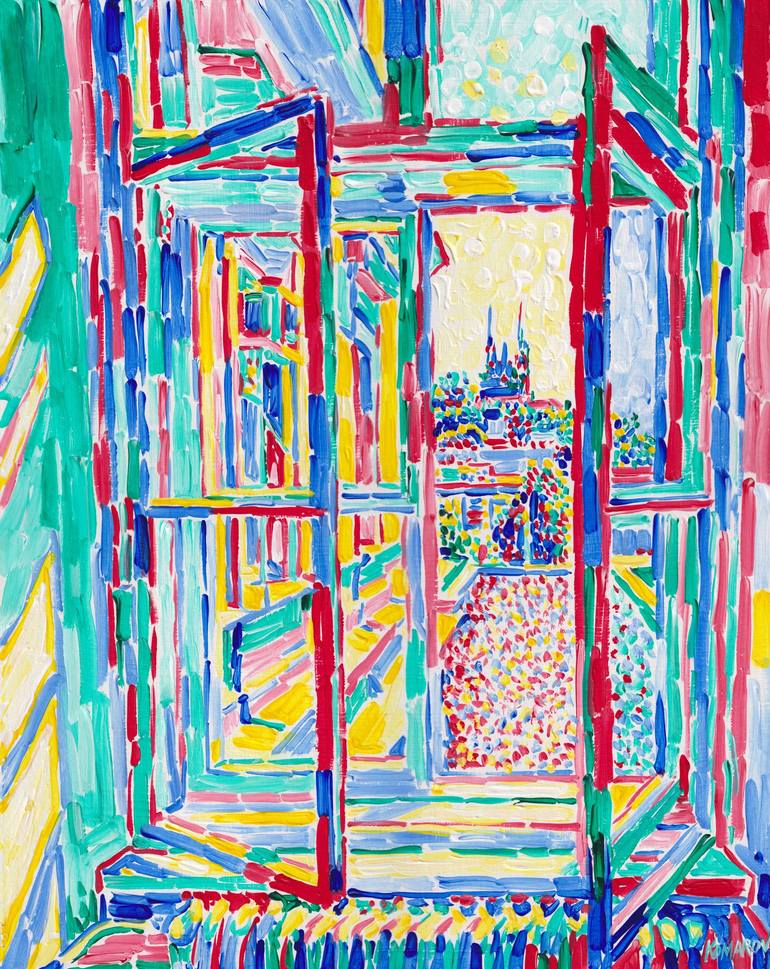 Open window painting colorful expressionism cityscape - Print