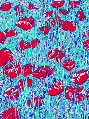 Poppy field painting red floral colorful large botanical thumb
