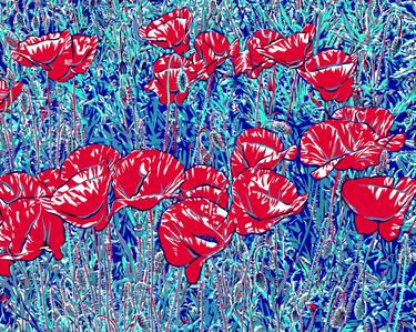 Poppy field painting red floral colorful large botanical thumb