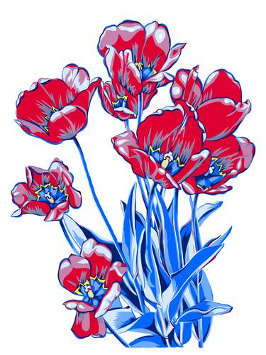 Tulips painting red floral colorful large botanical thumb
