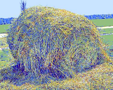 Round haystack painting Summer rural field landscape thumb