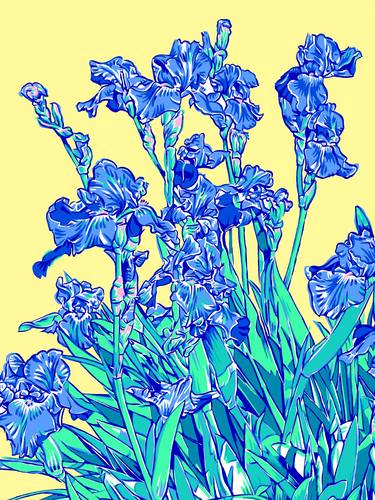 Iris flower blue floral painting thumb