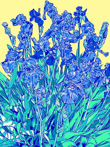 Iris flower blue floral japanese painting thumb