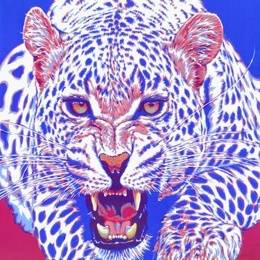 Jaguar painting Cheetah original art Panther wild animal colorful thumb