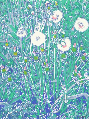 Dandelion flowers painting floral meadow impressionism green thumb